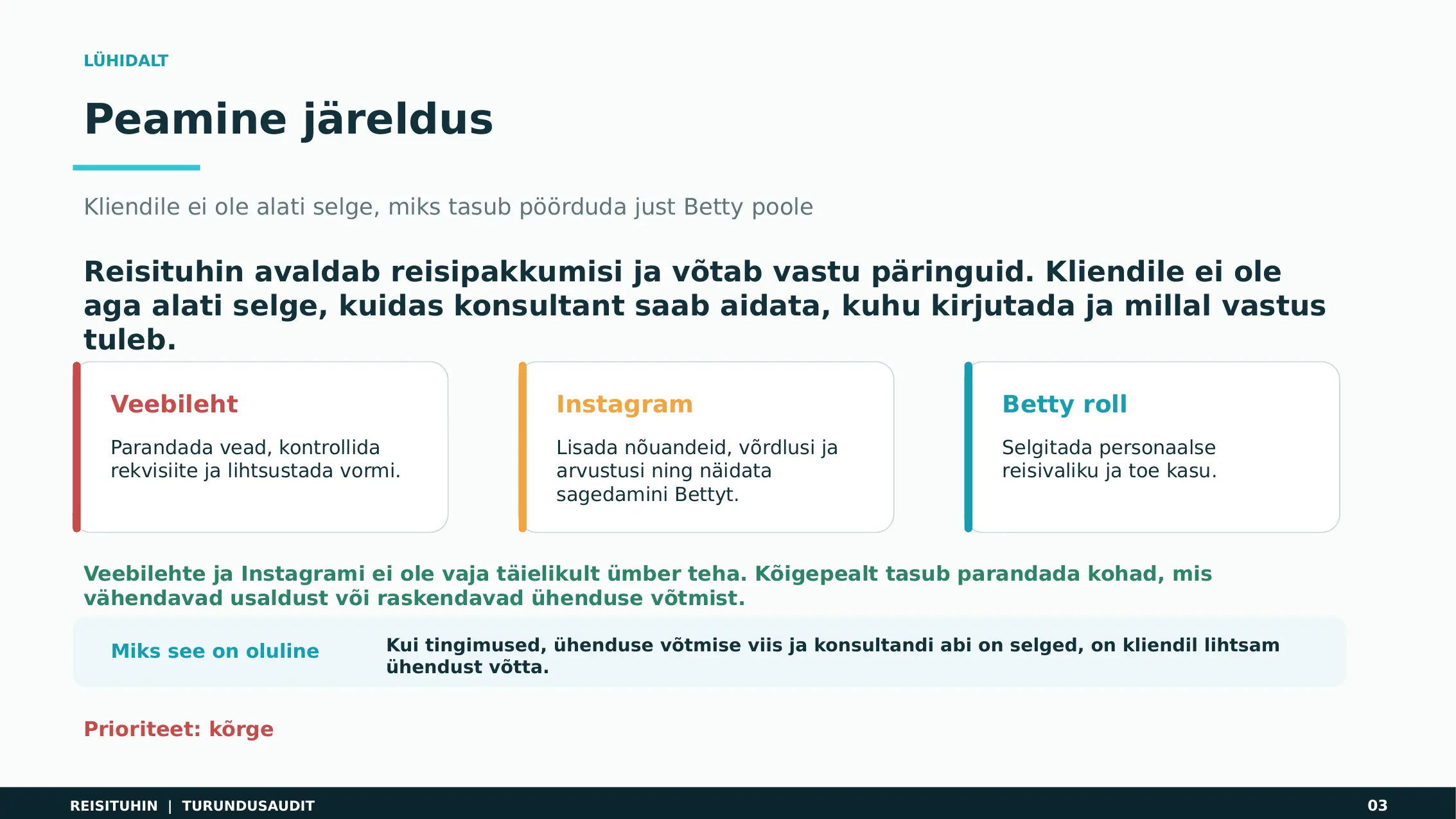 Reisituhina ülevaatuse väljavõte põhijärelduse ja prioriteetidega